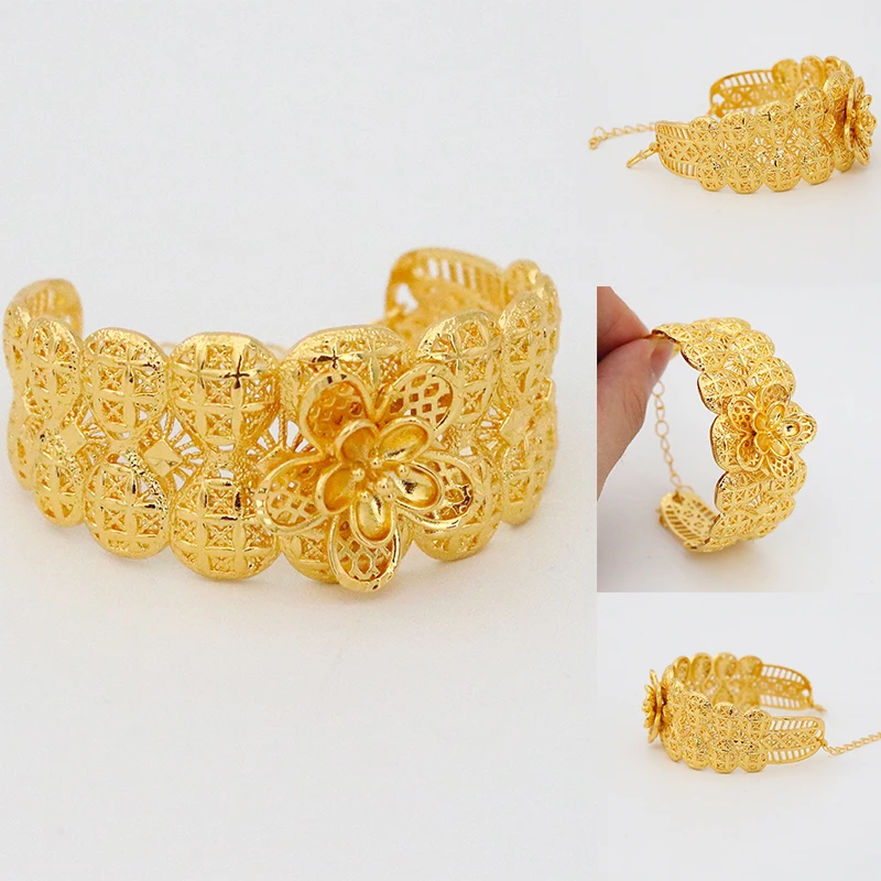 

Fashion Dubai Flower Bracelet Ladies Gold Dubai Bridal Wedding Ethiopian Bracelet African Bracelet Arabian Wedding Bracelet