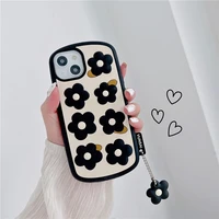cute 3d silicone black flowers with ornaments girl soft case for iphone 11 12 13 pro max 7 8 plus xr x xs anti drop cover fundas