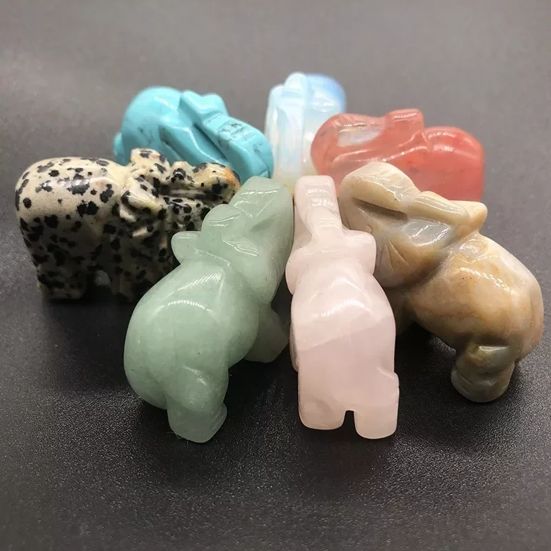 

1Pcs Elephant Pattern Micro Landscape Natural Crystal Carved Christmas Present Home Decor DIY Crafts Small Decoration Nice Gift