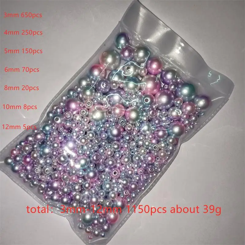 

Mermaid beads 3-12mm Mix size 1150pcs Pearl wtraight holes round imitation plastic pearl beads for needlework & Jewelry Making