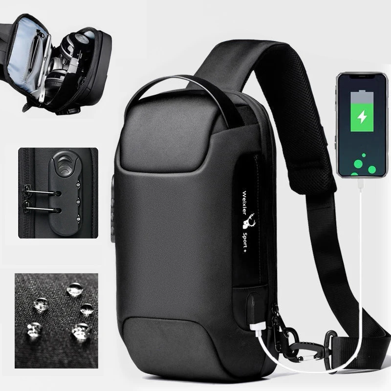 

Men's Waterproof USB Oxford Crossbody Bag Anti-theft Shoulder Sling Bag Multifunction Short Travel Messenger Chest Pack For Male