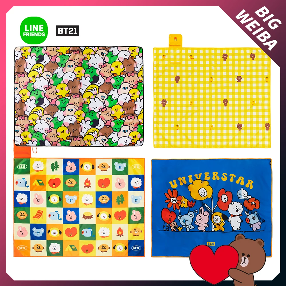 

Line Friends Bt21 Bts коричневый коврик для пикника Minini, коврик для кемпинга, мультяшный милый уличный Портативный пляжный плед, складной коврик для ...