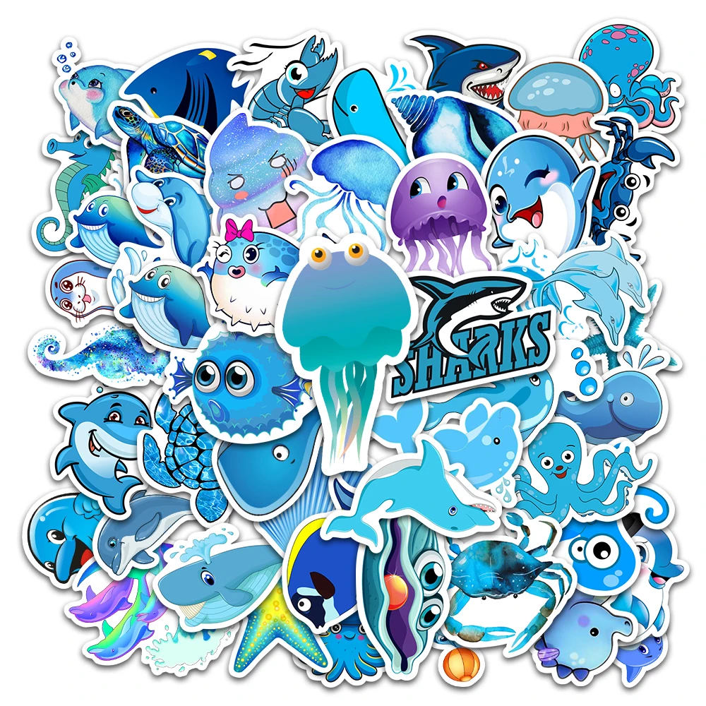 

10/49Pcs Blue Sea Dolphin For Gift Kid Diy Skateboard Luggage Refrigerator Decor Notebook Motorcycle Waterproof Stickers