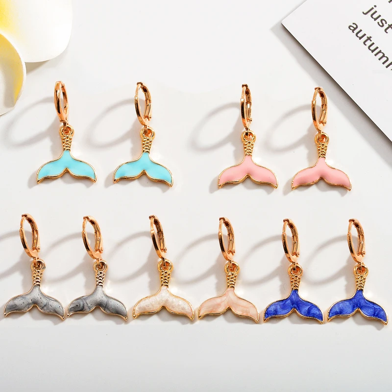 

2Pairs 2022 Korea New Hot Fishtail Earrings Women Fashion Blue Pink Pendant Earrings Elegant Dinner Party High Quality Jewelry