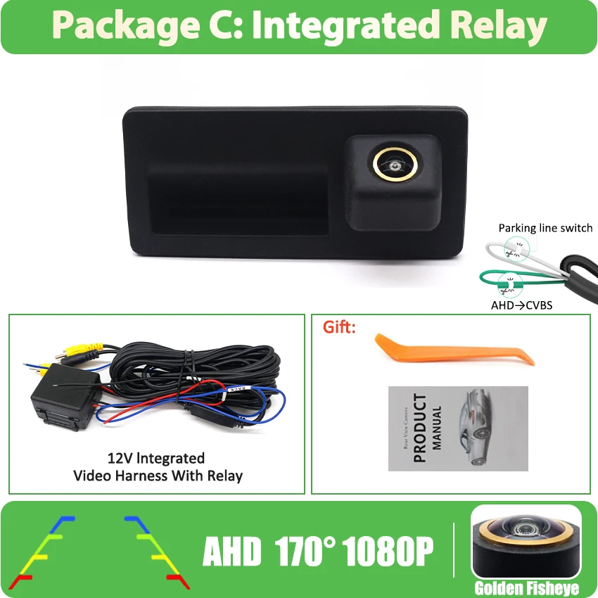 

Золотая водонепроницаемая камера заднего вида 1080P AHD для Audi A4 S4 RS4 B8 8K 2009 ~ 2016, камера с ручкой багажника, резервная камера