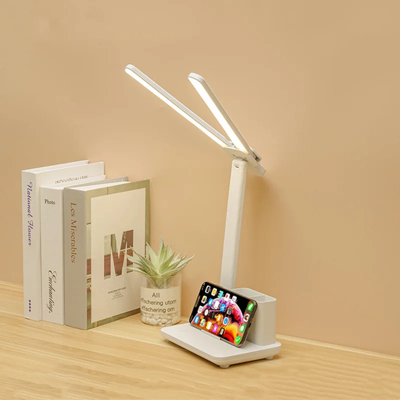 

LED Double-head Desk Lamp 32PCS LED Lights Battery Operated Table Lamp with USB Charging Eye Protection Lights for Home Office