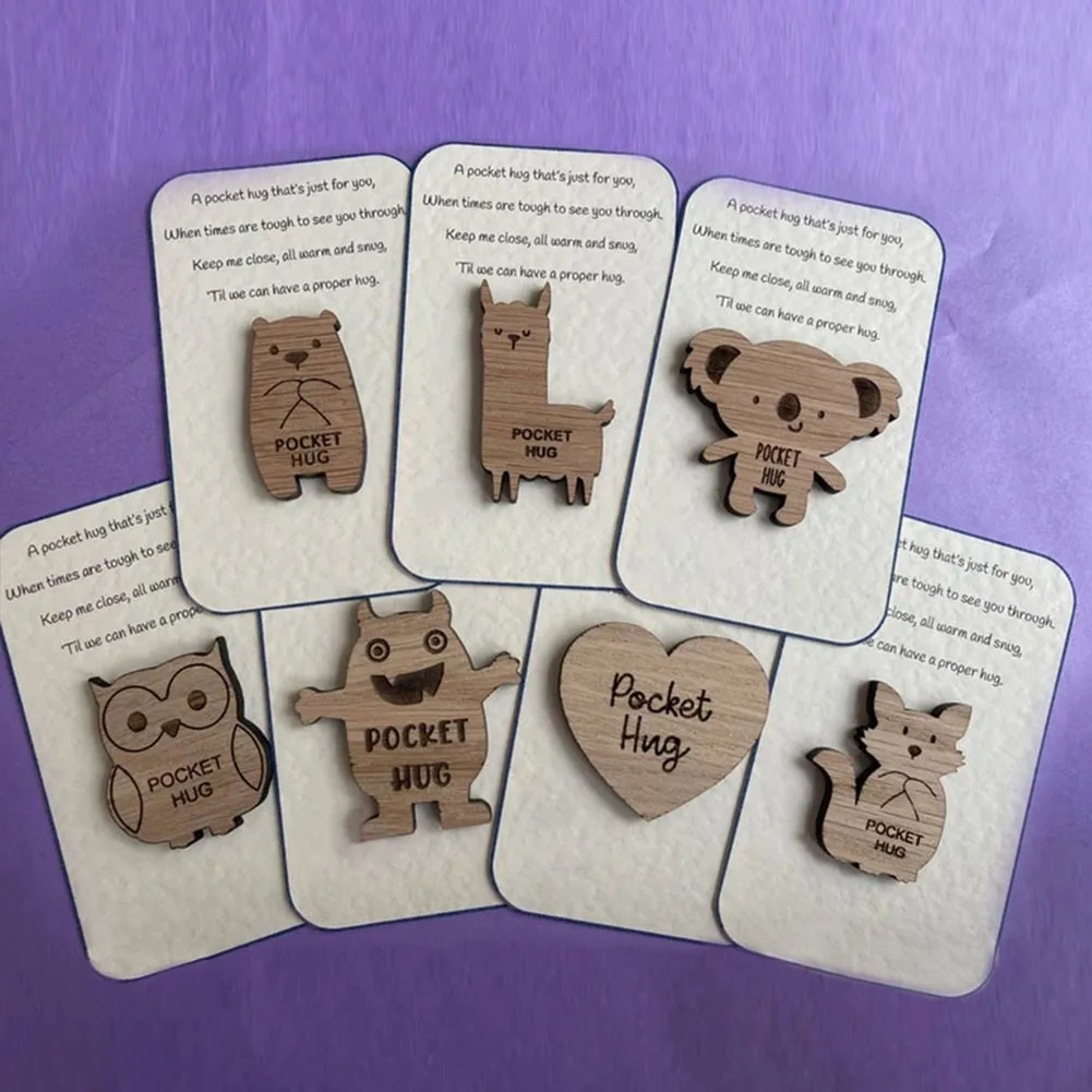 

Personalized Pocket Animal Hug Wooden Token Thanksgiving Day Mother's Day Gift DIY Home Decoration For Friend Family Cute HFing