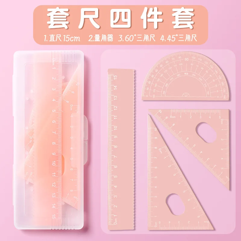 

Ruler Set Ins Cute Student Stationery Protractor 180 Degree Triangle Ruler Transparent Pp Box Color School Learning Drawing Tool