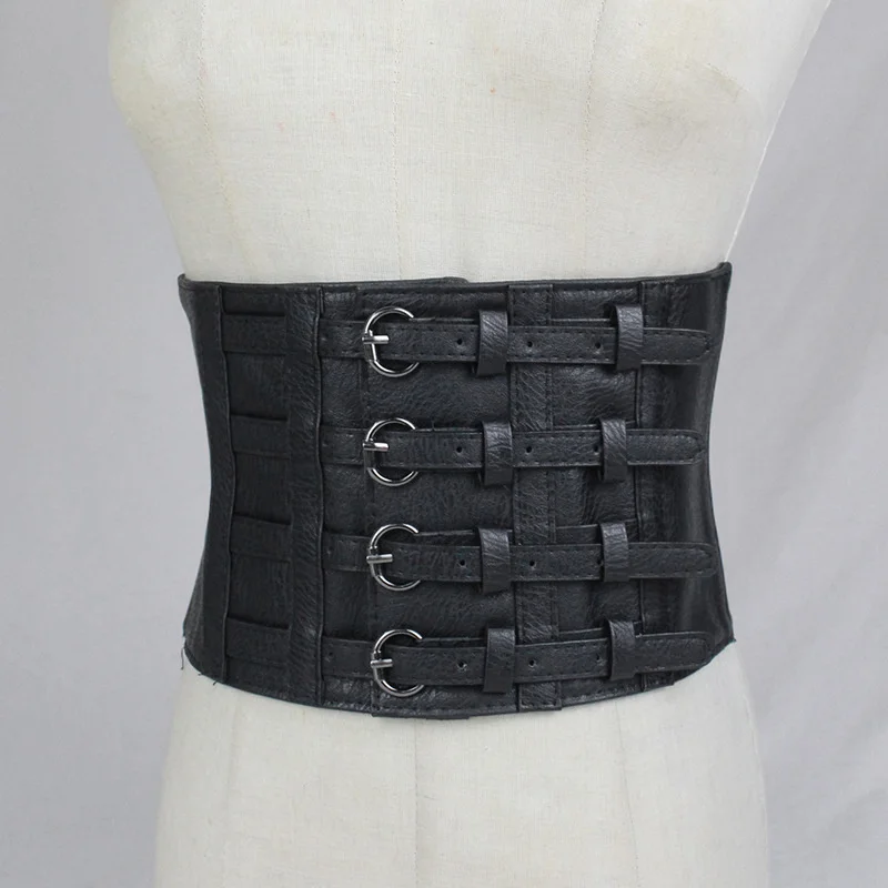 

Fashion Retro Lady Waist Shape Corset Wide Elastic Faux Leather Black Belt Stretch Waistband New