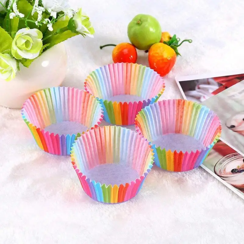 

100Pcs/set CupCake Cake Mold Rainbow Cake Paper Lining Baking Pan Muffin Box Cup Pastry Decoration Tool Kitchen Accessories