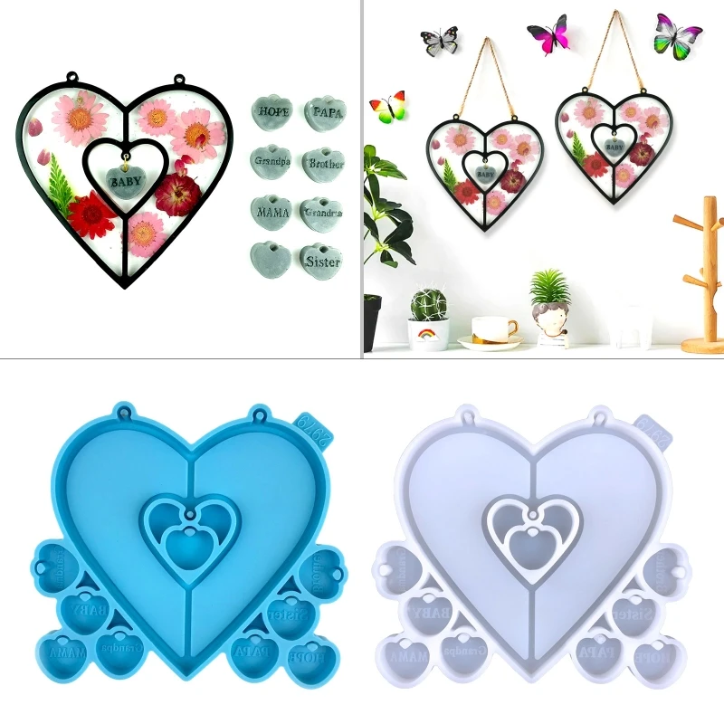 

R3MC Wall Hanging Resin Moulds Heart-shaped Silicone Moulds Window Epoxy Resin Mould for DIY Craft Christmas Home Decoration