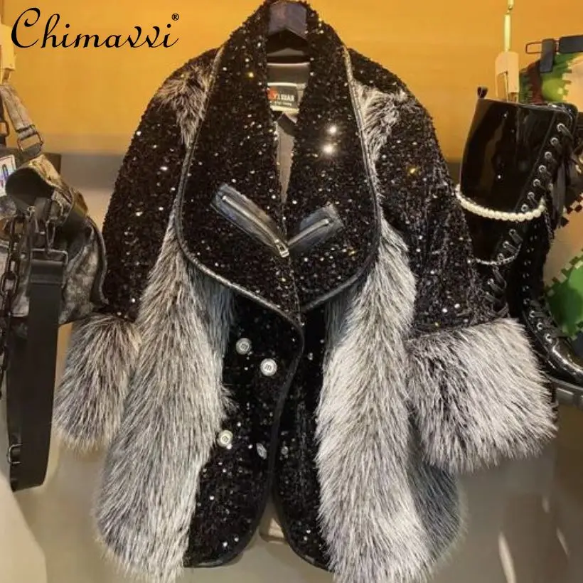 Heavy Fur 2022 New Winter Clothes Fur Integrated Mid-Length Tuscan Lamb Wool Coat for Women Temperament Streetwear Luxury Jacket