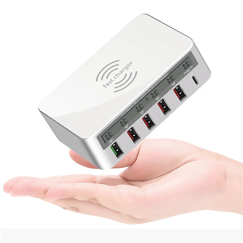 ILEPO 40W 6 Ports USB Fast Charger Wireless Charger For iPhone Samsung Xiaomi HUAWEI QC3.0 PD Usb C Quick Charging Station