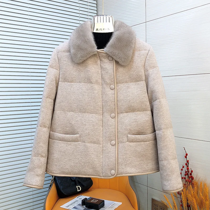 Новая женская зимняя кашемировая куртка с гусиным пухом натуральный меховой