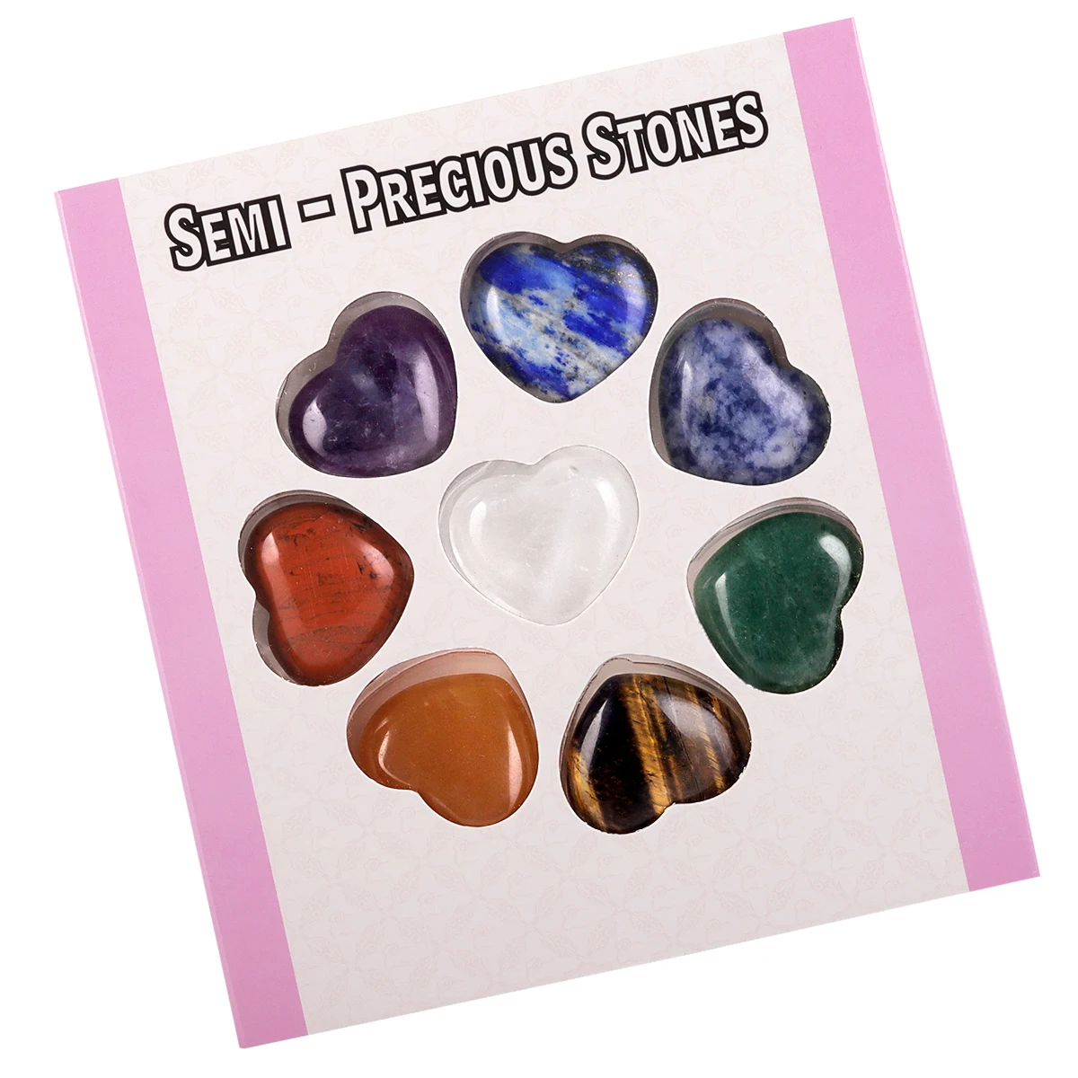 8Pcs/Set Natural Crystal Semi-Precious Stones Love Heart Shaped Pocket Stone For Yoga Meditation Chakra Balancing Room Decor