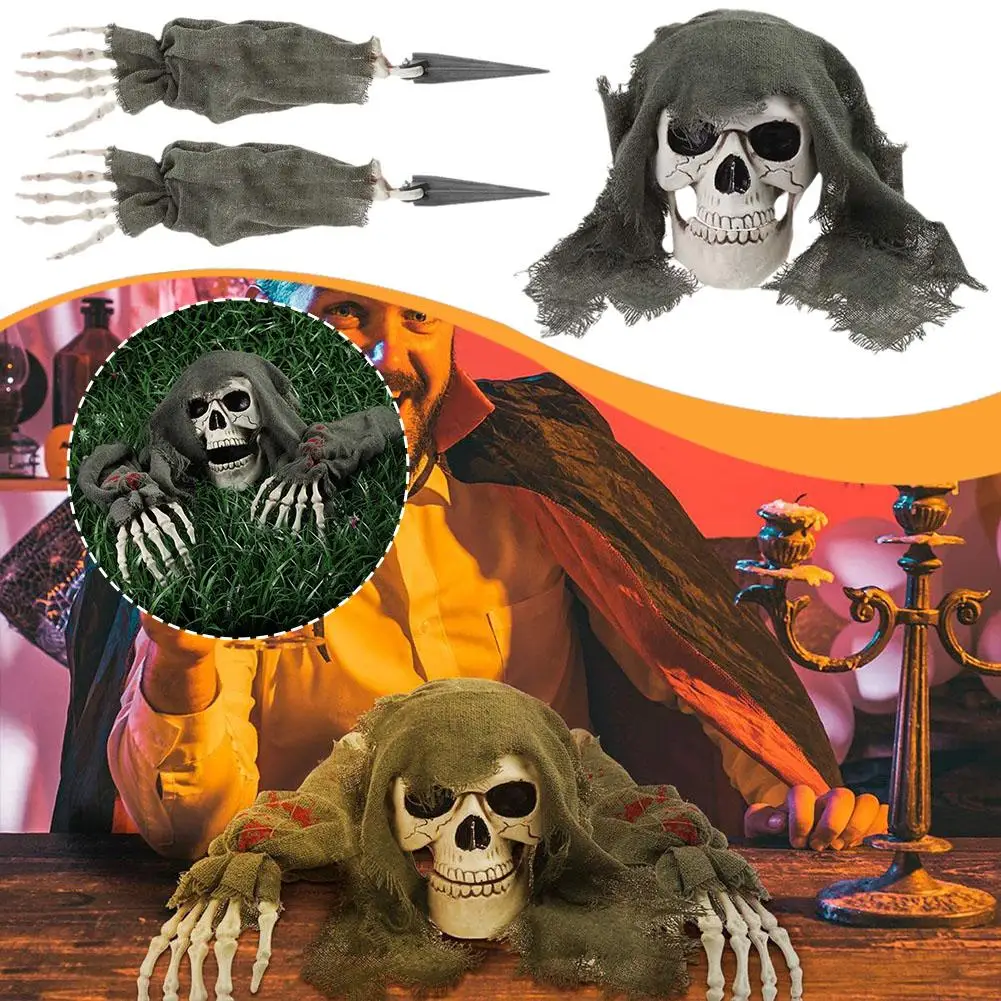 

Искусственный пластиковый череп на Хэллоуин, ручной скелет, газон, двор, реквизит «сделай сам», украшение для сада, атмосферы, наружное тело T B2E8