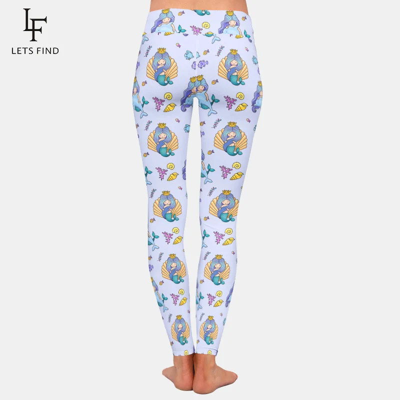 LETSFIND Fashion Women Leggings Cartoon Mermaid Printing High Waist Elastic Pants   Women Casual Leggings