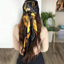 Bufanda de satén para mujer, pañuelo de marca de lujo para el cuello y la cabeza, de 90x90cm