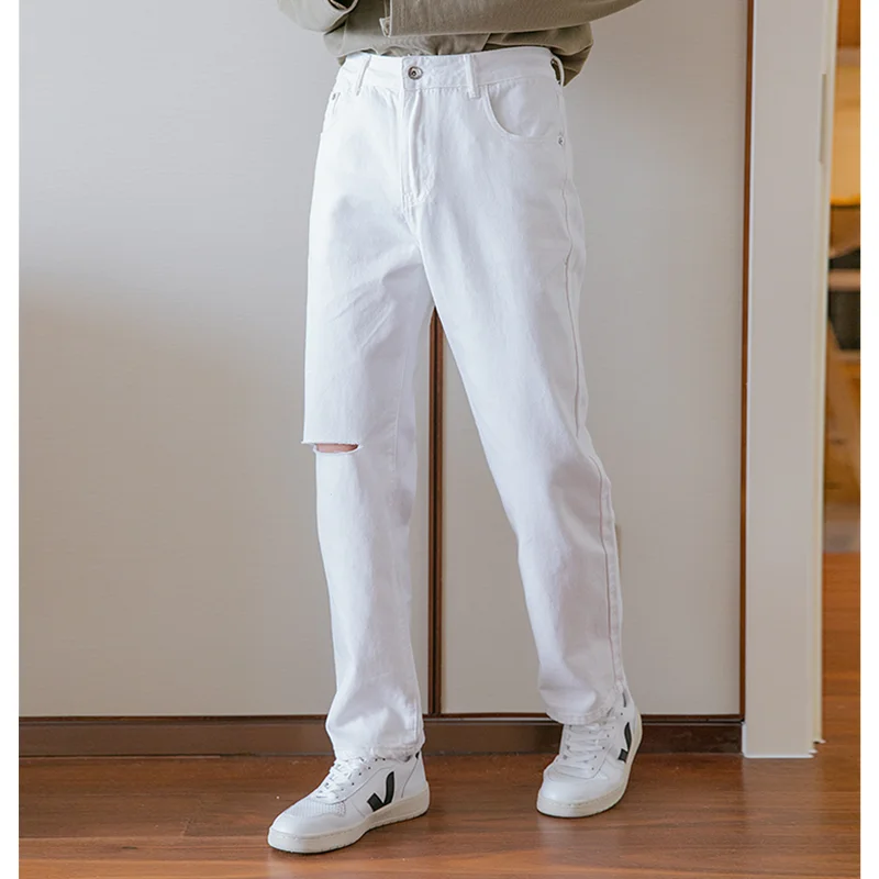 Streetwear Men 2022 New Pattern Vintage Recreational Black Pants Straight Cylinder Comfortable Loose Ripped Jeans Autumn Female