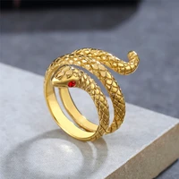 vintage stainless steel snake ring for men women fashion punk eyes red stone couple snake gold ring women jewelry gift wholesale