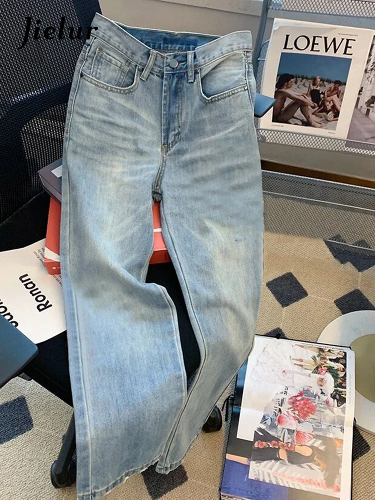 Jielur Джинсы женские с высокой талией базовые повседневные Прямые джинсы эффектом