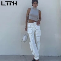 ltph streetwear casual cargo pants women high waist straight loose multi pocket personalized trousers 2022 spring new