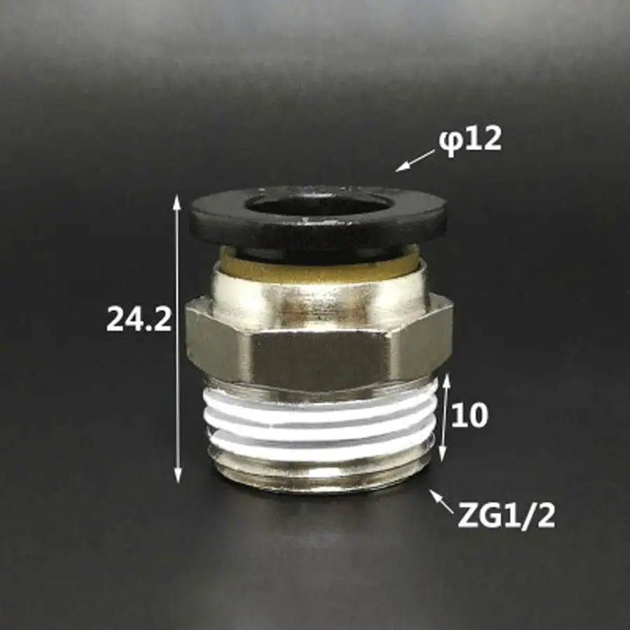 DN15 G 1/2" BSP Male x Fit Tube OD 12mm Nickel Plated Brass Pneumatic Air Hose Quick Connector Push In Coupler Water Gas Oil