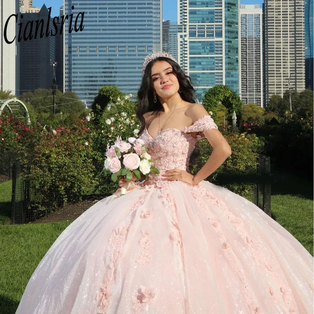 

Mexico Pink Ball Gown Quinceanera Dress Beaded Appliques Birthday Prom Dresses For Girl Lace Up Back Graduation