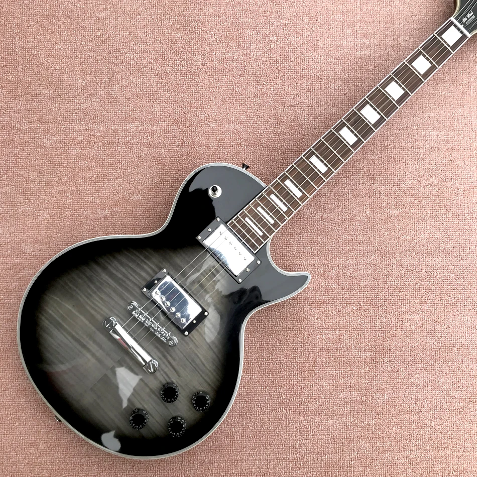 

Электрогитара LP на заказ, черная Кленовая верхняя часть, фингерборд из палисандра, хромированная фурнитура, бесплатная доставка