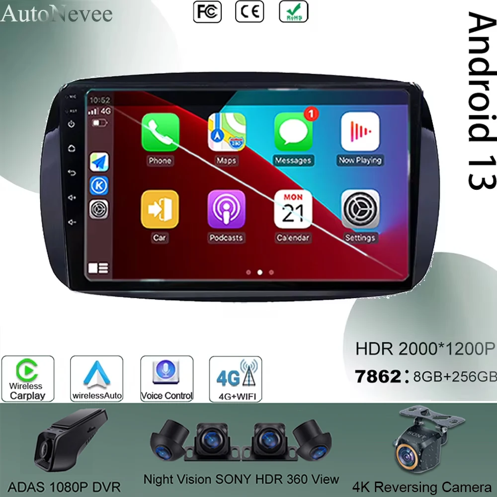 Автомобильный Android для Mercedes Benz Smart Fortwo 3 C453 A453 W453 2014-2020 автомобильное радио