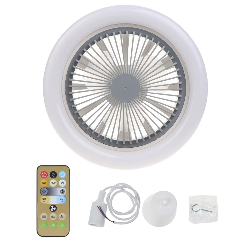 

86V-265V 10.2inch Ceiling Fan with E27 Cable 30W Dimmable LED Lamp Timer Remote Control for Home Dorm Living Room Office