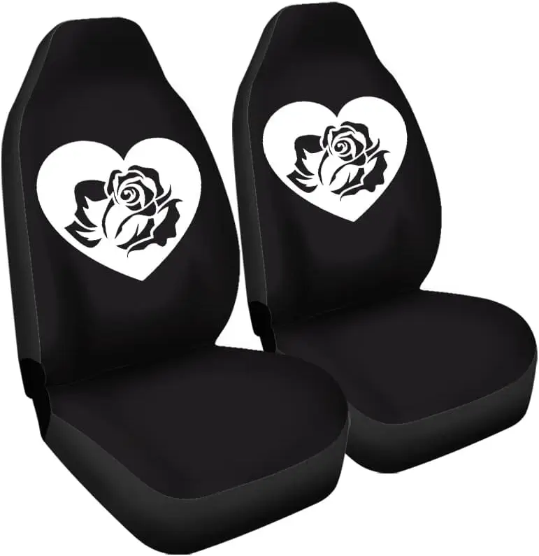 

Set of 2 Front Car Seat Cover Heart Rose White for Font Seats Durable Car Seats Protector Universal Fit for Car Suv Cuv Sedan