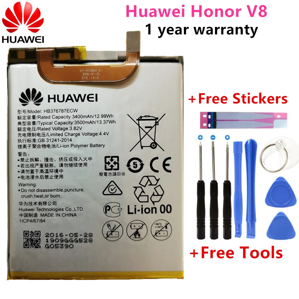 

Оригинальный аккумулятор для телефона Hua Wei HB376787ECW для Huawei Honor V8 3500 мАч, сменные батареи, Бесплатные инструменты