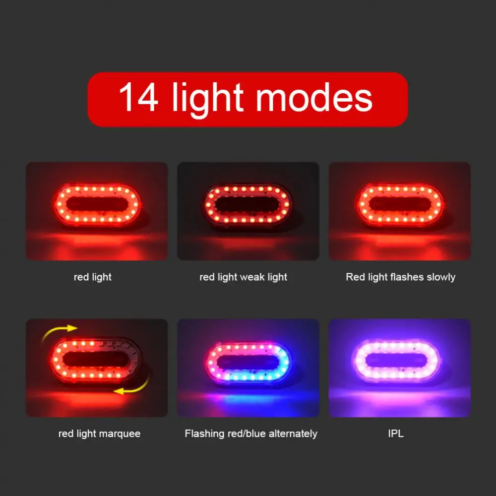 

Bicycle USB Charging Colorful Tail Lamp Multifunctional 14 Modes Mountain Bike High Bright Lamp Night Cycling Warning Taillight