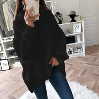 2021 women autumn winter knitted sweater female loose turtleneck collar solid pullovers oversize basic warm sweaters white pink