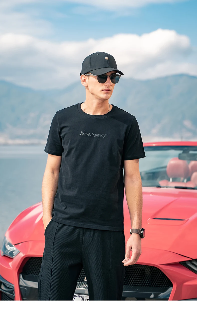 

7651 Summer new creative letter printing 230G heavy cotton brushed short-sleeved T-shirt men