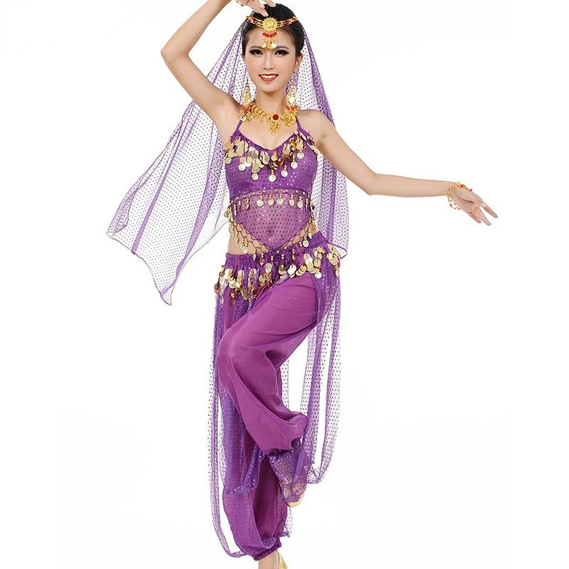 

3Pcs Belly Dance Costumes Set For Women Oriental Bellydance Indian Dance Top+Harem Pants+Head Scarf Outfit Set Bollywood Costume