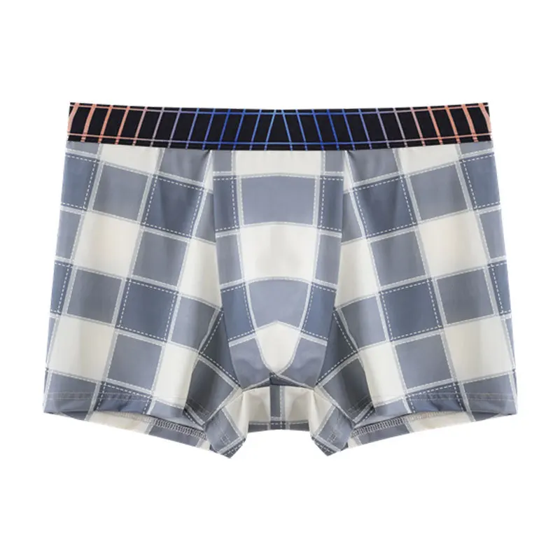 8PCS Fashion Ice Silk Underwear Lattice Plaid Antibacterial Boxers Shorts Male Comfortable Underpants Men's Breathable Panties