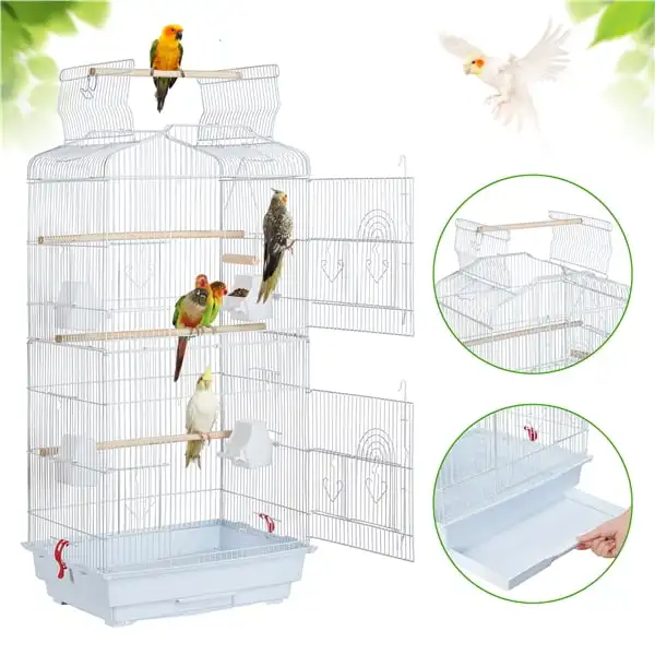 

41" Open Top Metal Bird Cage with Slide-Out Tray, White Easy cleaning