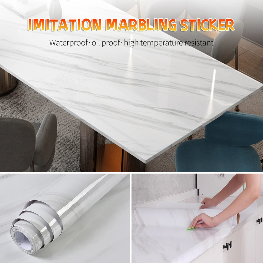 

40cmx100cm Self Adhesive Marble Wallpaper Kitchen Wall Stickers Waterproof Heatproof Vinyl Film Decoration Paper Sticky Paper
