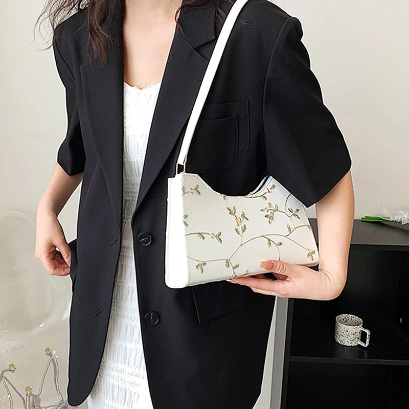 

Summer Lace Floral Stitching Shoulder Bag for Women 2023 Soft PU Leather Underarm Bags Beach Travel Handbag Girls Small Tote Bag