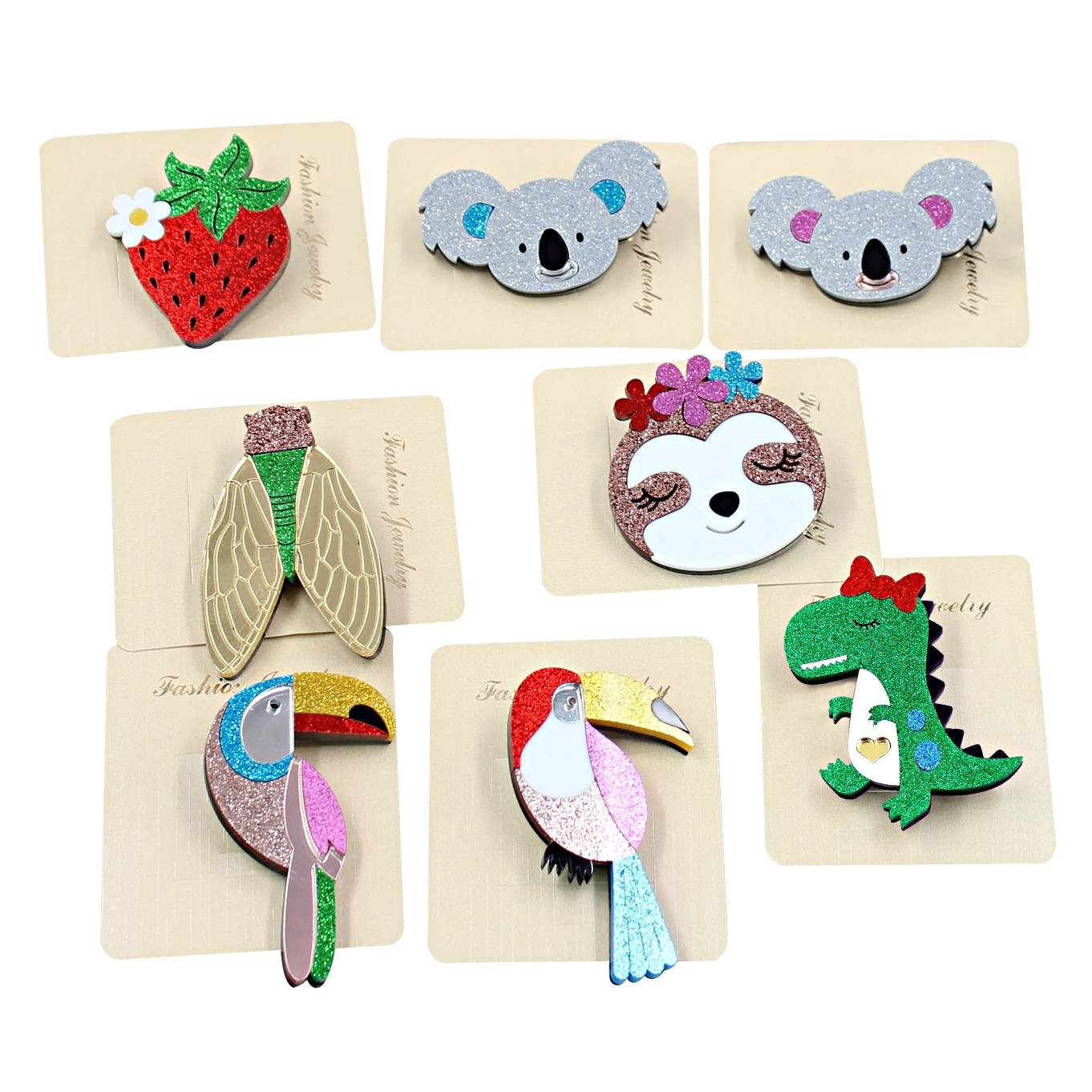 

High Quality Acrylic Dinosaur Brooch Koala Toucan Sloth Brooches Safety Pin Laser Cutout-BR