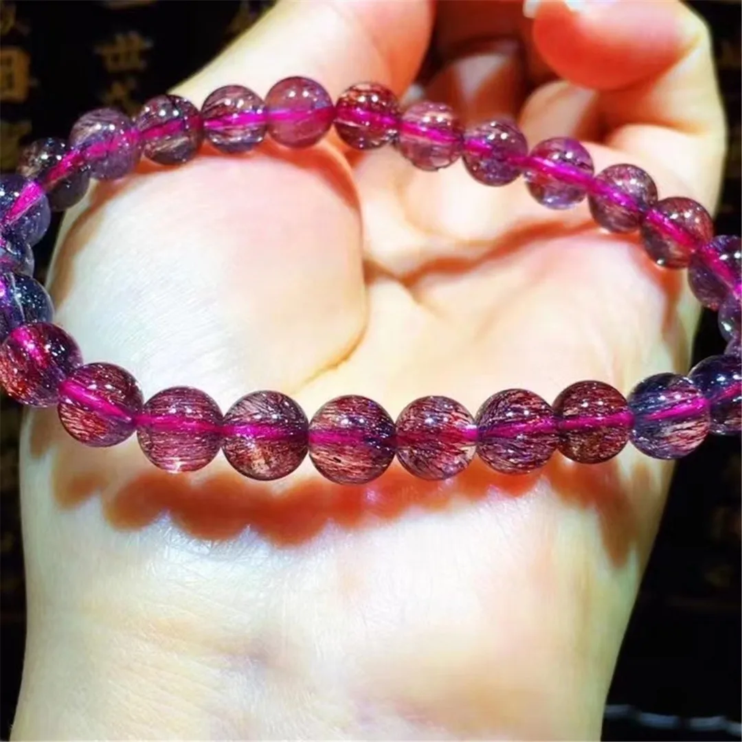 

7mm Natural Super Seven Melody Purple Rutilated Bracelet Jewelry For Women Lady Men Love Healing Gift Crystal Quartz Beads AAAAA
