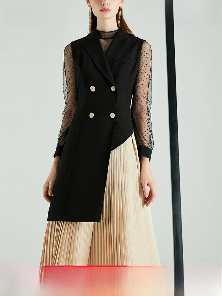 AUI Contrast Color Design Sense Suit Dress Women 2023 Spring New Niche Professional Commuter Slim fit Pleated Skirt |