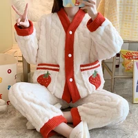 2022 winter new pajamas women luxury thickening suits flannel homewear fashion comfortable pajamas simple style boutiqueclothing