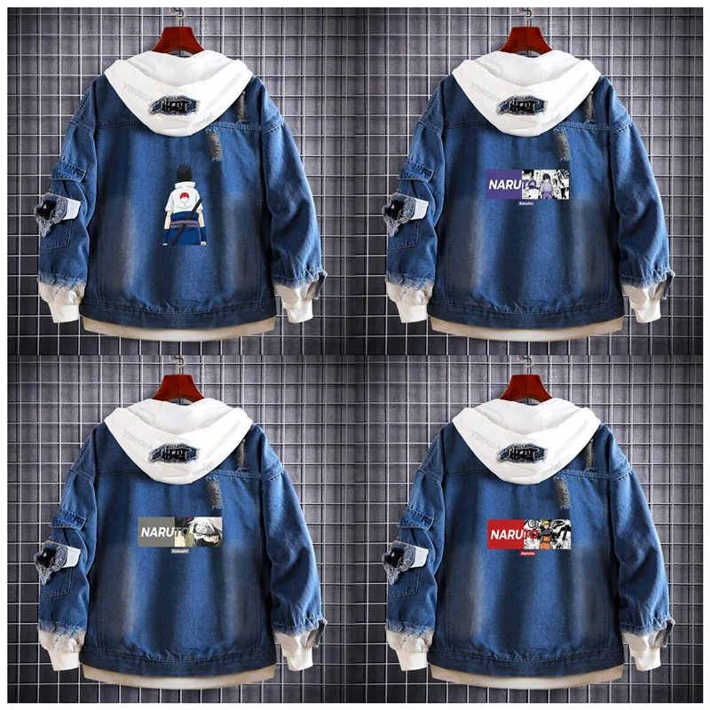 

Uchiha Itachi Sasuke Sharingan Naruto Akatsuki Denim Jacket Sweatshirts Hoodies Men Outerwear Coat Oversized Hooded Cool Jacket