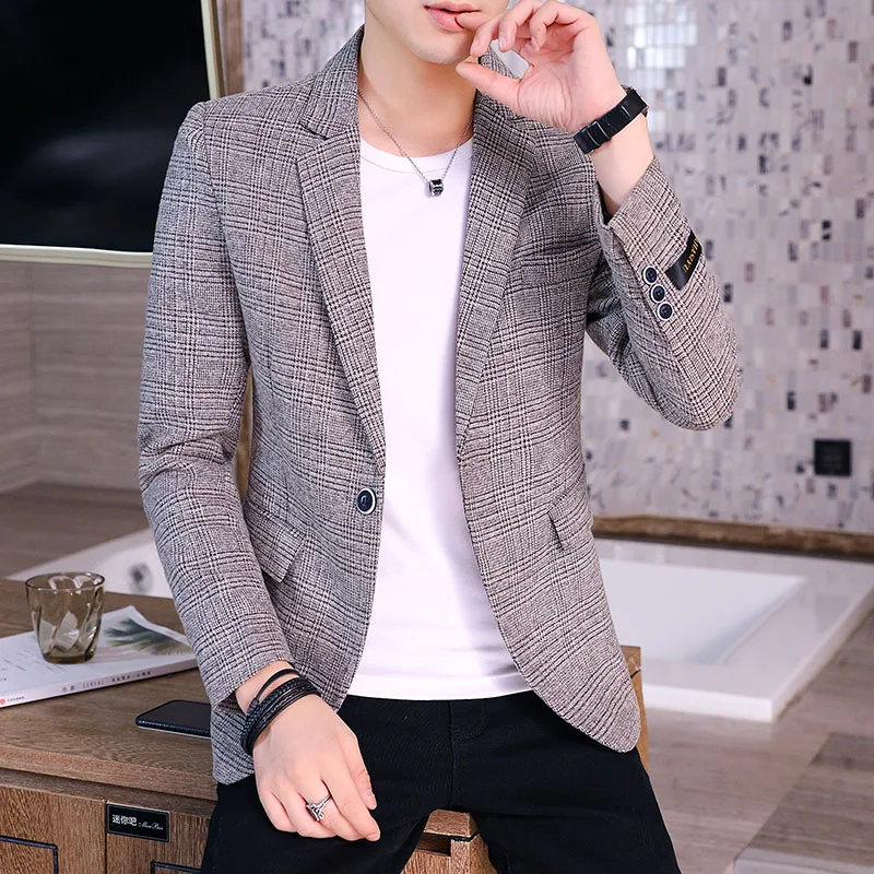 

Spring Men Blazers Business Social Casual Suit Jacket Slim Wedding Groom Dress Coat Single Buckle Streetwear Blazer Masculino