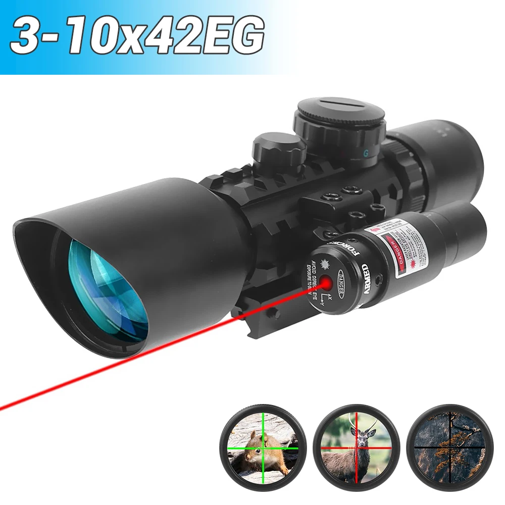 

3-10x42EG Tactical Optics Reflex Sight Riflescope Red Green Dot Hunting Scopes with Red Laser Optics Sniper Tactical Scopes