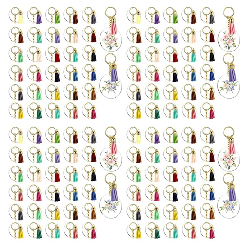 

512Pcs Acrylic Keychain Blanks Clear Circle Discs Key Chain 2 Inch Tassel Pendant Keyring For DIY Projects And Crafts