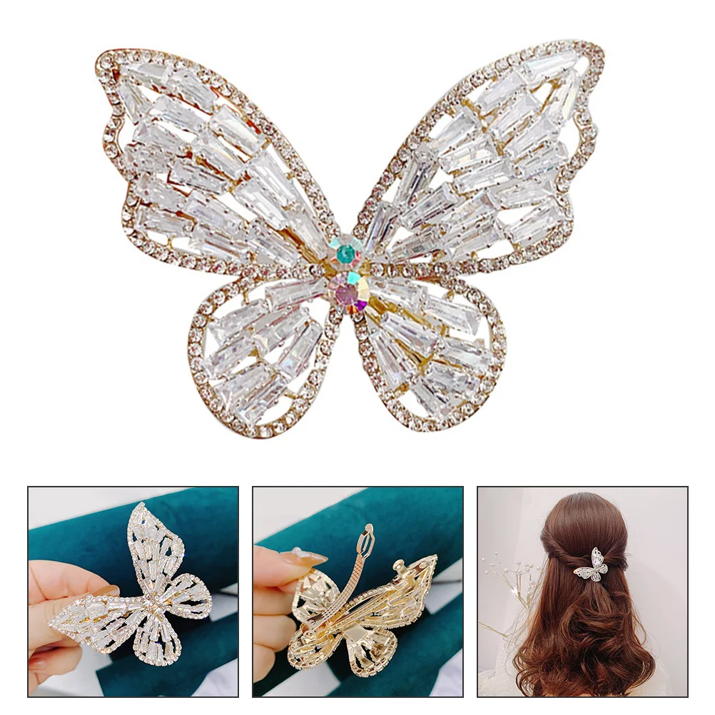 

Big Butterfly Hairpin Miss Rhinestone Headpiece Bling Clamps Zinc Alloy Headwear